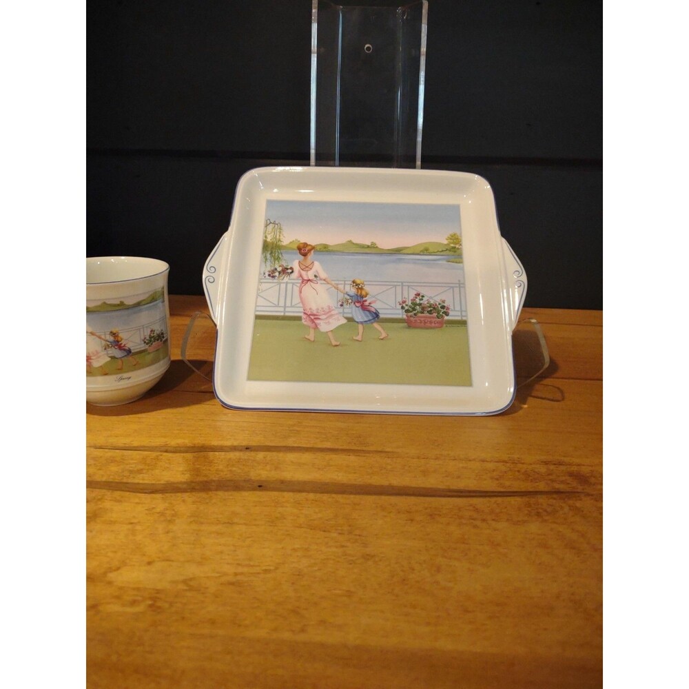 villeroy boch seasonal "spring" square platter and cup‎
